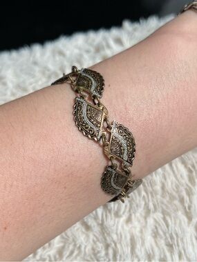 Vintage Damascene Fan Link Bracelet
